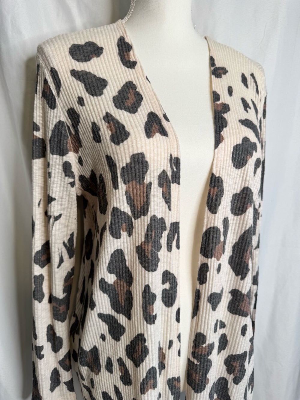 Phil Love Leopard Print Ribbed Open Front Cardigan Large - Picture 3 of 8